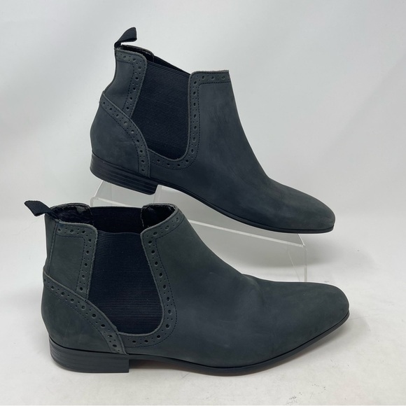 ASOS Boots Mens 6 Chelsea Navy Nubuck Leather Elastic Sides Heel Grip Tread Tab - Picture 6 of 14